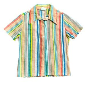 Vintage Kids Sears and Roebuck Colorful Cotton Polyester Striped Shirt